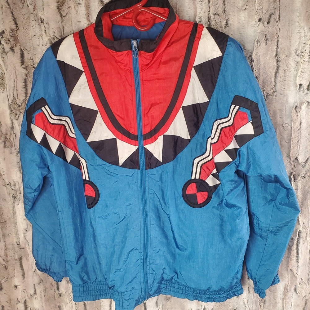 Lavon Vintage Azteca Turquoise Blue Windbreaker Jacket Retro Baggy Women's Small